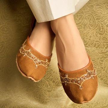 Badami Brown Khussas with Embellishments By Dazzle